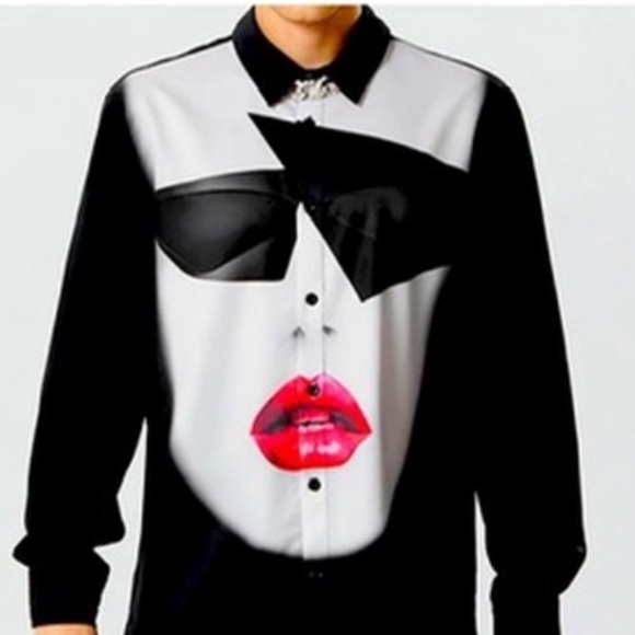 Black and White Graphic Face Shirt Small New With Tag incerunmen - Picture 1 of 1